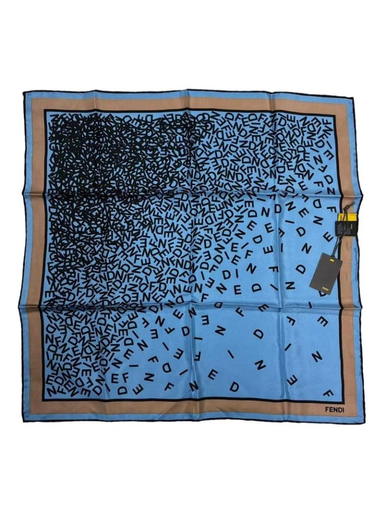 Fendi Scarf 100 Silk Logo Blue